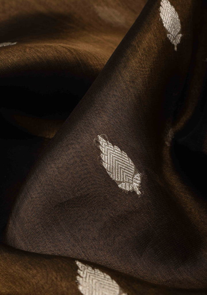 Deep Bronze Banarasi Tissue Handloom Saree with Sona Rupa Buttas and Lace Border | SILK MARK CERTIFIED