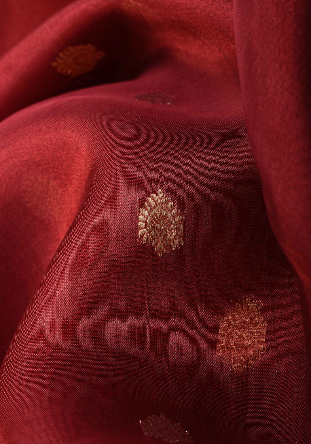 Warm Red Banarasi Tissue Handloom Saree with Sona Rupa Buttis and Lace Border | SILK MARK CERTIFIED
