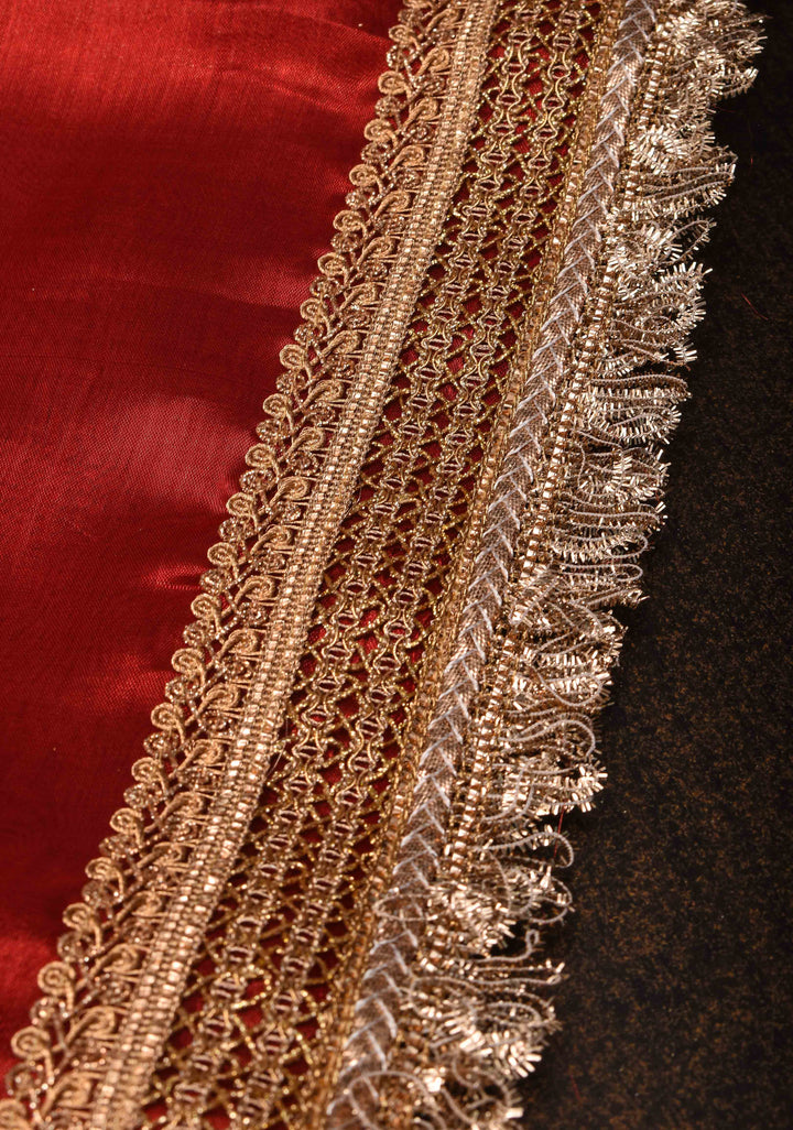 Maroon Banarasi Tissue Handloom Saree with Sona Rupa Buttas and Lace Border| SILK MARK CERTIFIED