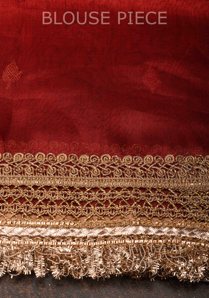 Maroon Banarasi Tissue Handloom Saree with Sona Rupa Buttas and Lace Border| SILK MARK CERTIFIED