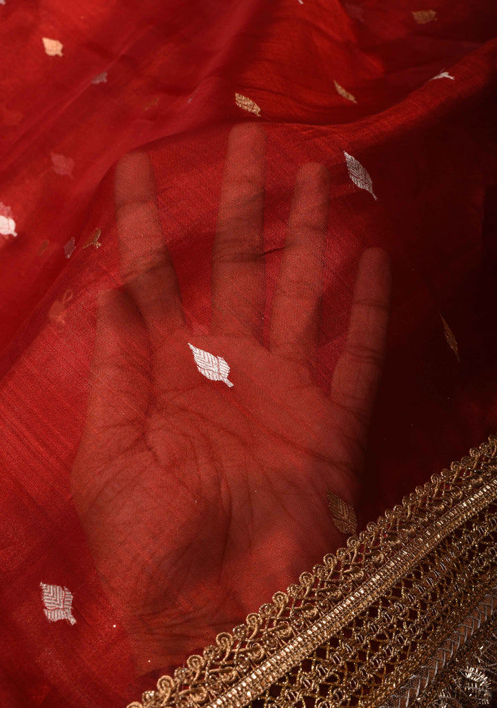 Maroon Banarasi Tissue Handloom Saree with Sona Rupa Buttas and Lace Border| SILK MARK CERTIFIED