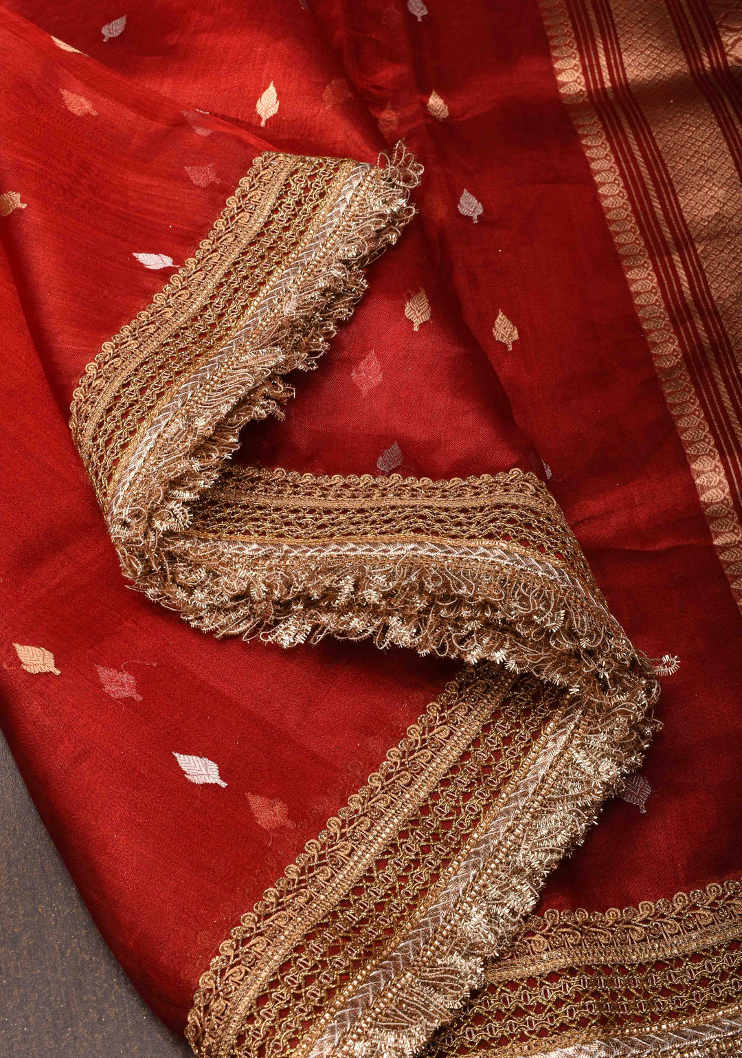 Maroon Banarasi Tissue Handloom Saree with Sona Rupa Buttas and Lace Border| SILK MARK CERTIFIED