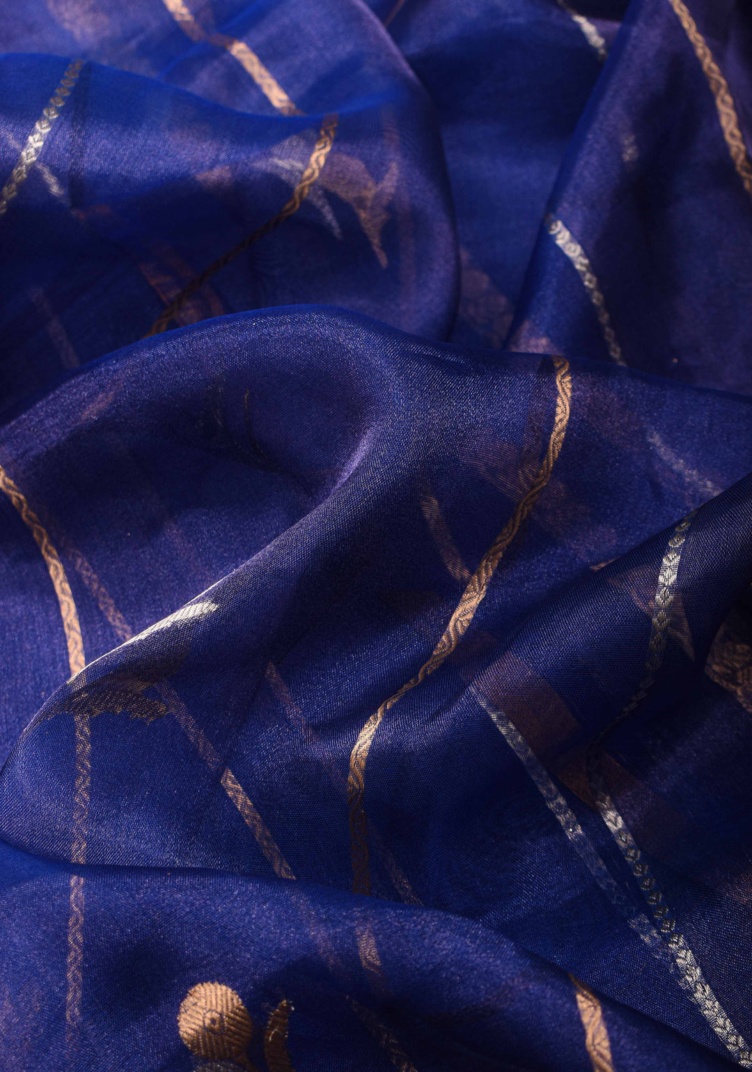 Blue Tissue Silk Saree with Sona Rupa Zari Buttas and Lace Trim Border | SILK MARK CERTIFIED