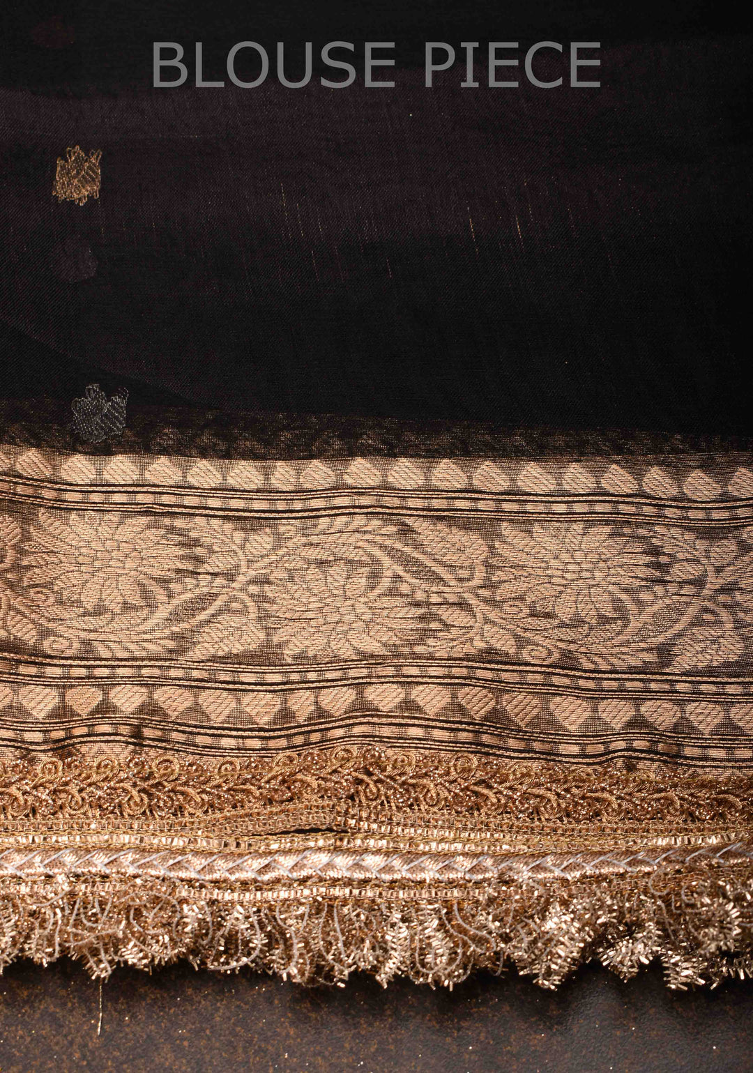 Black Banarasi Tissue Handloom Silk Saree with Sona Rupa Buttis and Lace Border | SILK MARK CERTIFIED
