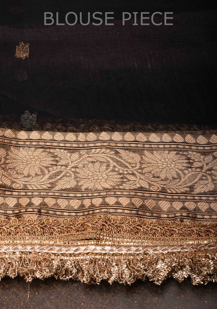 Black Banarasi Tissue Handloom Silk Saree with Sona Rupa Buttis and Lace Border | SILK MARK CERTIFIED