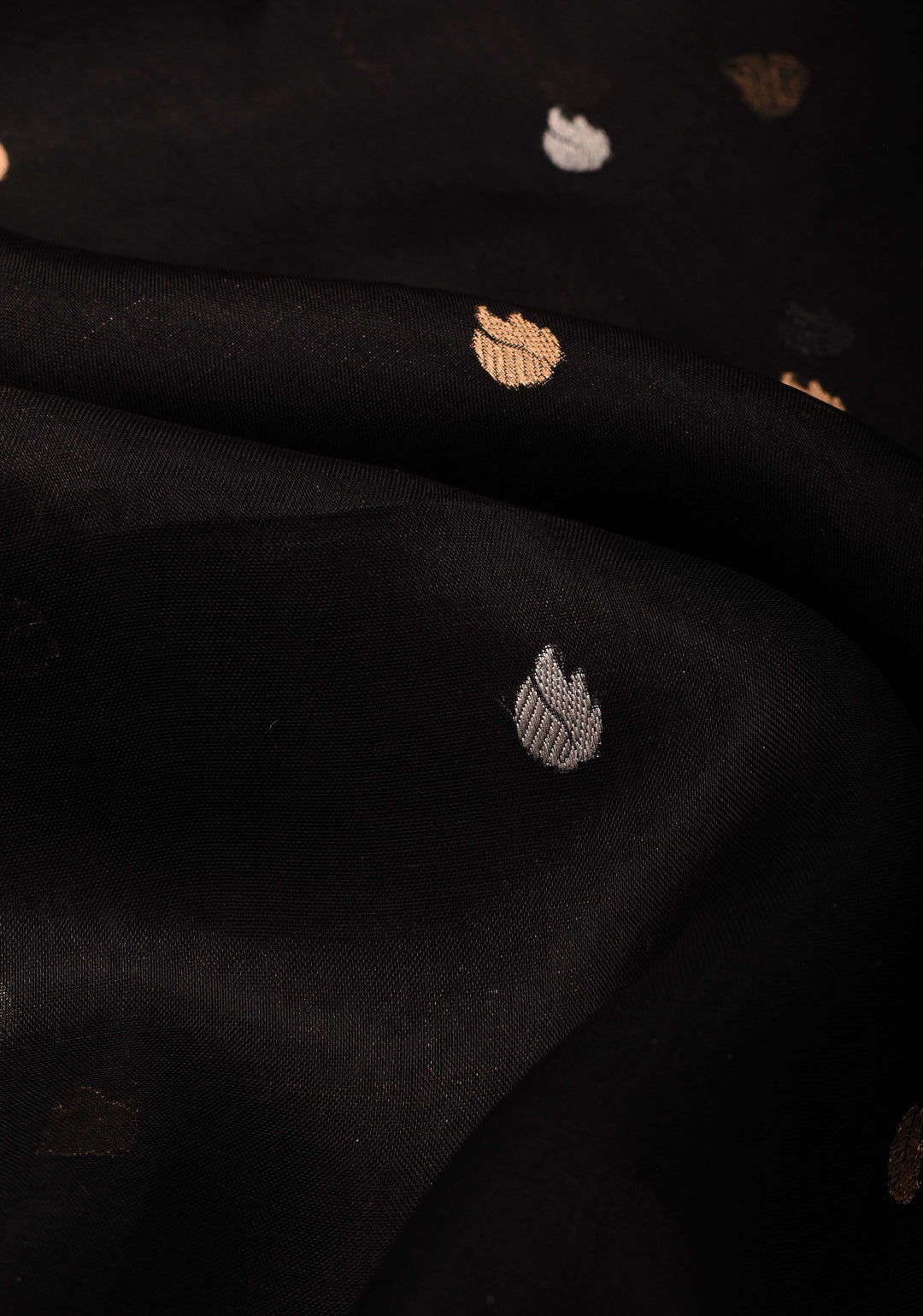 Black Banarasi Tissue Handloom Silk Saree with Sona Rupa Buttis and Lace Border | SILK MARK CERTIFIED