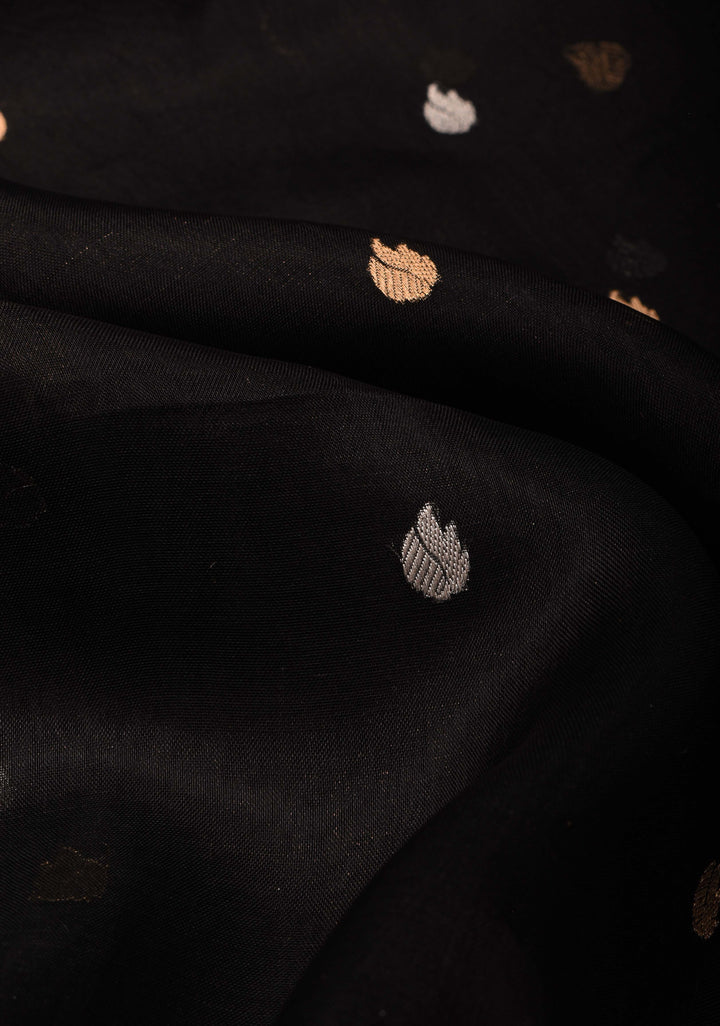 Black Banarasi Tissue Handloom Silk Saree with Sona Rupa Buttis and Lace Border | SILK MARK CERTIFIED