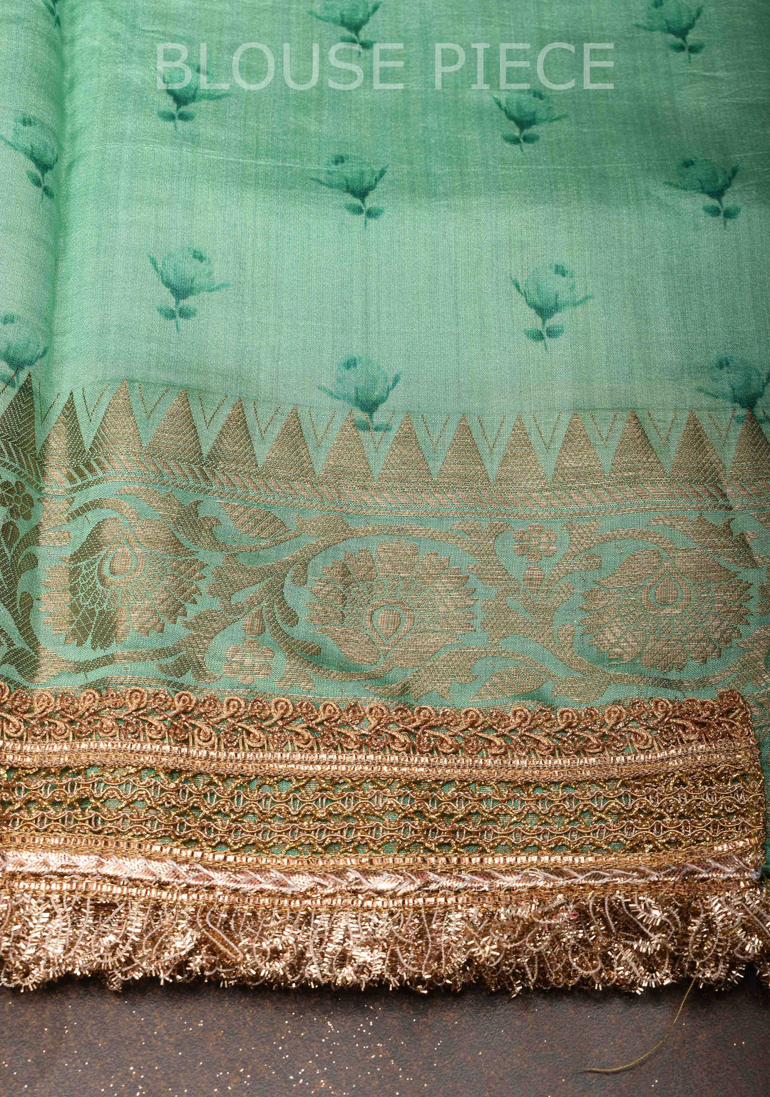Sea Green Pure Organza Silk Saree with Floral Digital Print and Lace Trim Border| SILK MARK CERTIFIED