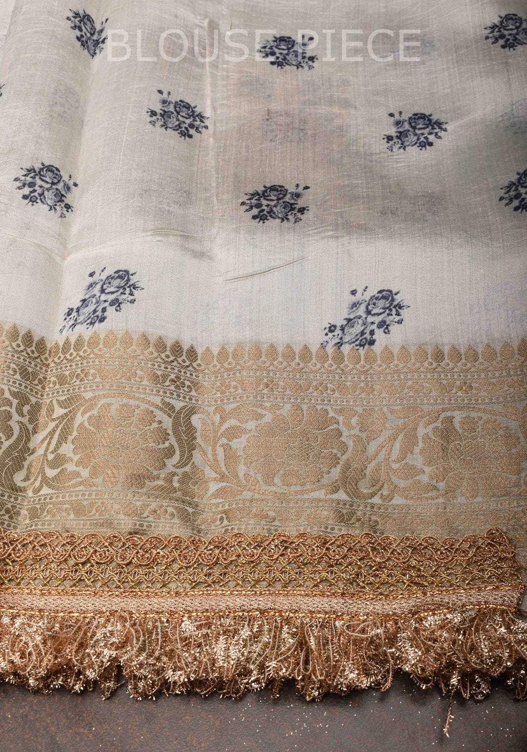 Powder Blue Pure Organza Silk Saree with Floral Digital Print and Lace Trim Border| SILK MARK CERTIFIED