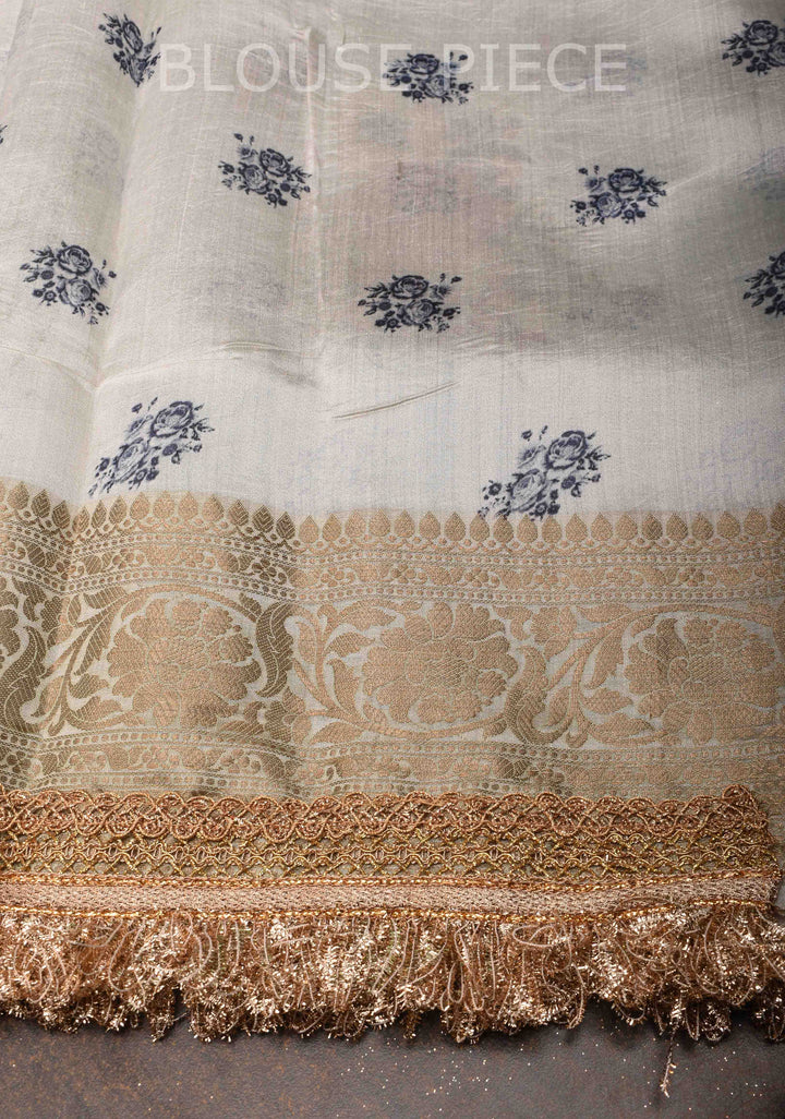 Powder Blue Pure Organza Silk Saree with Floral Digital Print and Lace Trim Border| SILK MARK CERTIFIED