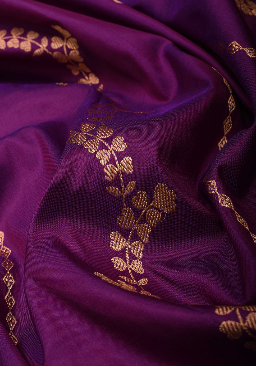 Purple Banarasi Katan silk saree with Floral Vertical Zari Stripes And Contrast Border | SILK MARK CERTIFIED
