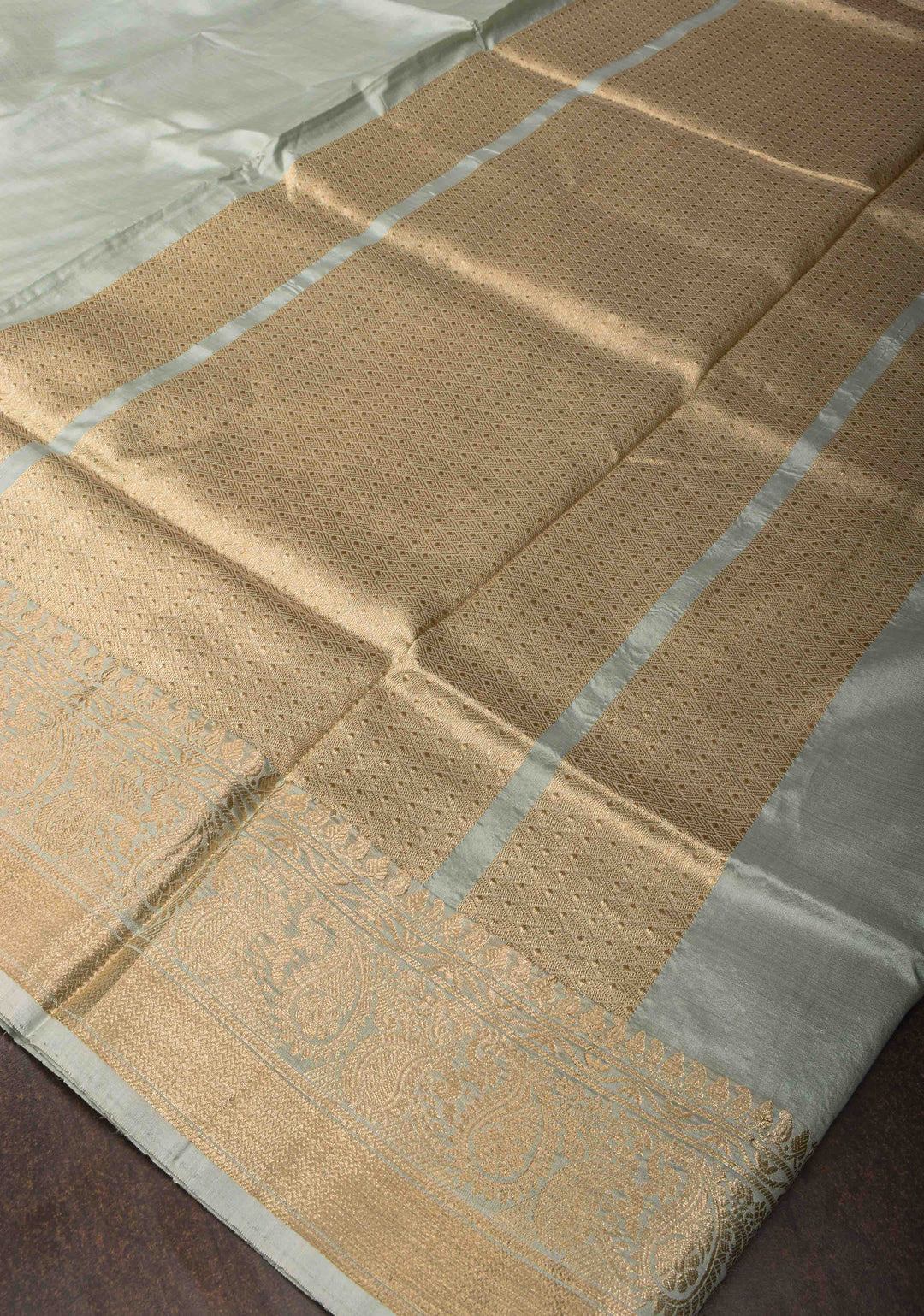 Grey Banarasi Lightweight Katan silk saree with Paisley Zari Border | SILK MARK CERTIFIED