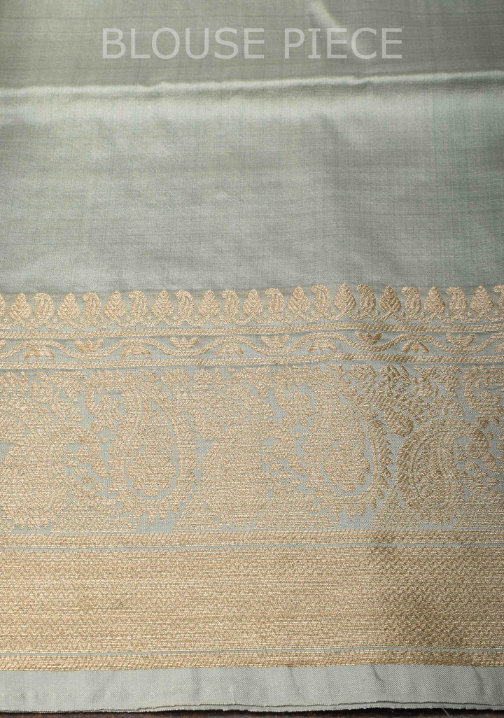 Grey Banarasi Lightweight Katan silk saree with Paisley Zari Border | SILK MARK CERTIFIED