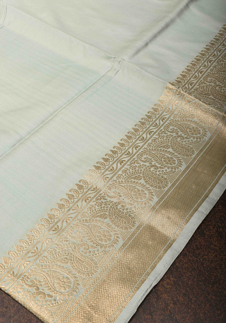 Grey Banarasi Lightweight Katan silk saree with Paisley Zari Border | SILK MARK CERTIFIED