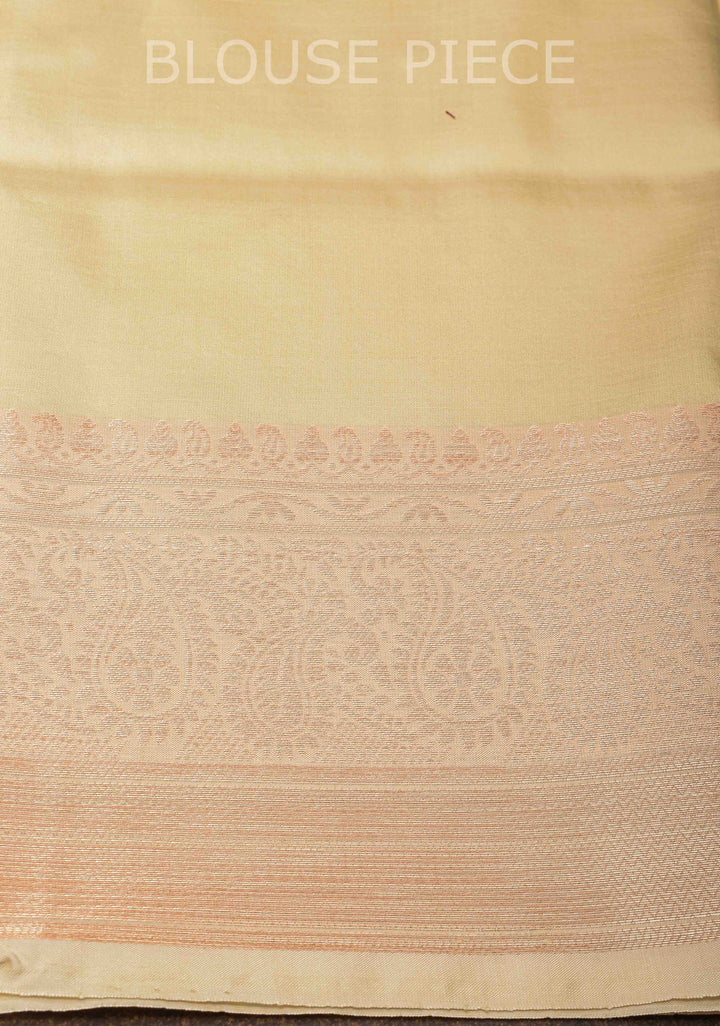 Beige Banarasi Katan silk saree with Paisley Zari Border | SILK MARK CERTIFIED