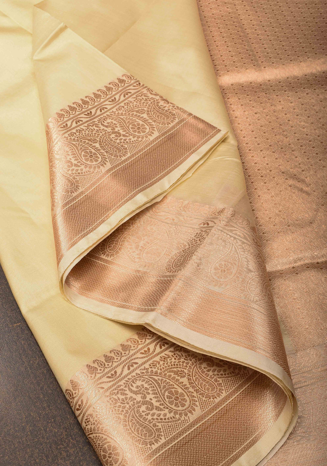 Beige Banarasi Katan silk saree with Paisley Zari Border | SILK MARK CERTIFIED