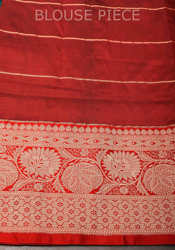 Rama Green Checks Banarasi Katan silk saree with Zari Buttas and Contrast Zari Border | SILK MARK CERTIFIED