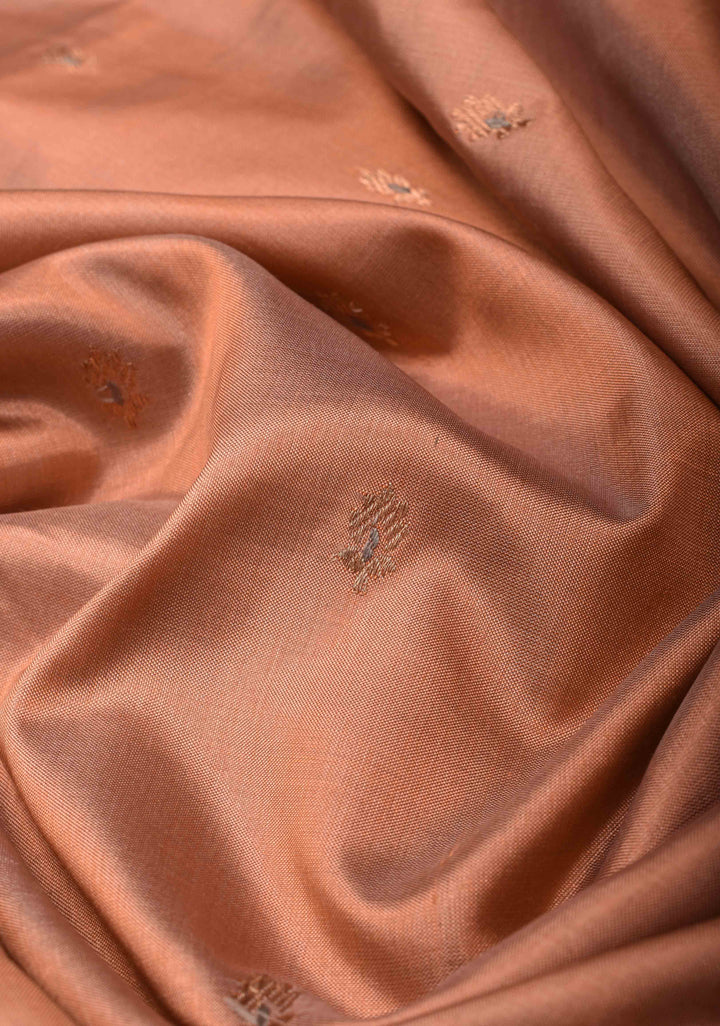 Dark Peach Banarasi Katan silk saree with Meenakari Chunri Buttis and Zari Border | SILK MARK CERTIFIED