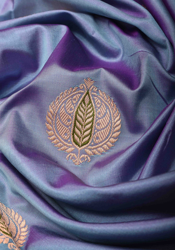 Greyish Purple Banarasi Katan silk saree with Meenakari Zari Buttas and Zari Border | SILK MARK CERTIFIED