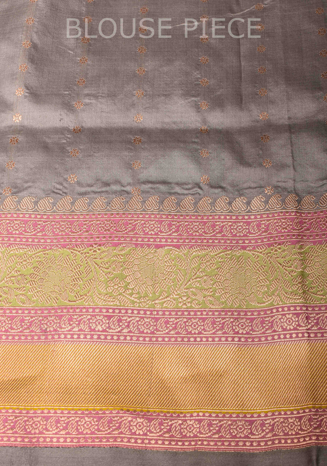 Gray  Banarasi Katan silk saree with Zari Buttas and Contrast Zari Border | SILK MARK CERTIFIED