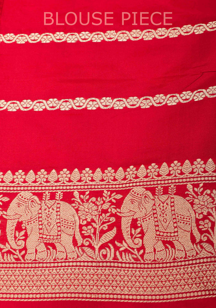 Burnt Orange dual tone Banarasi Katan silk saree with Meenakari Elephant Buttas and Zari Border | SILK MARK CERTIFIED
