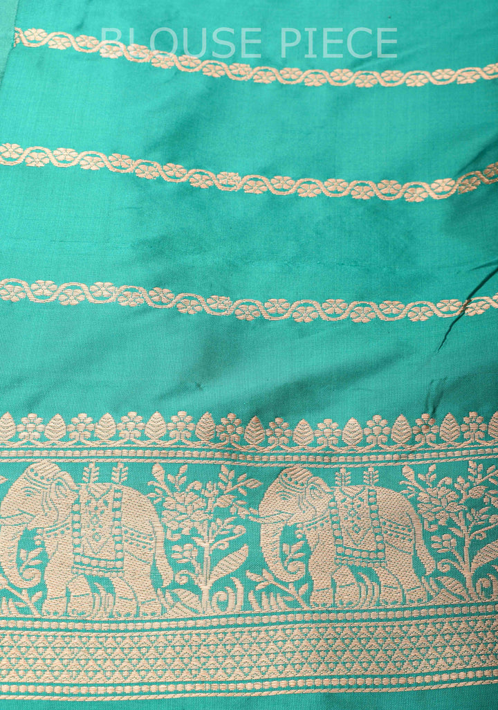 Dewy Green Banarasi Katan silk saree with Meenakari Elephant Buttas and Zari Border | SILK MARK CERTIFIED