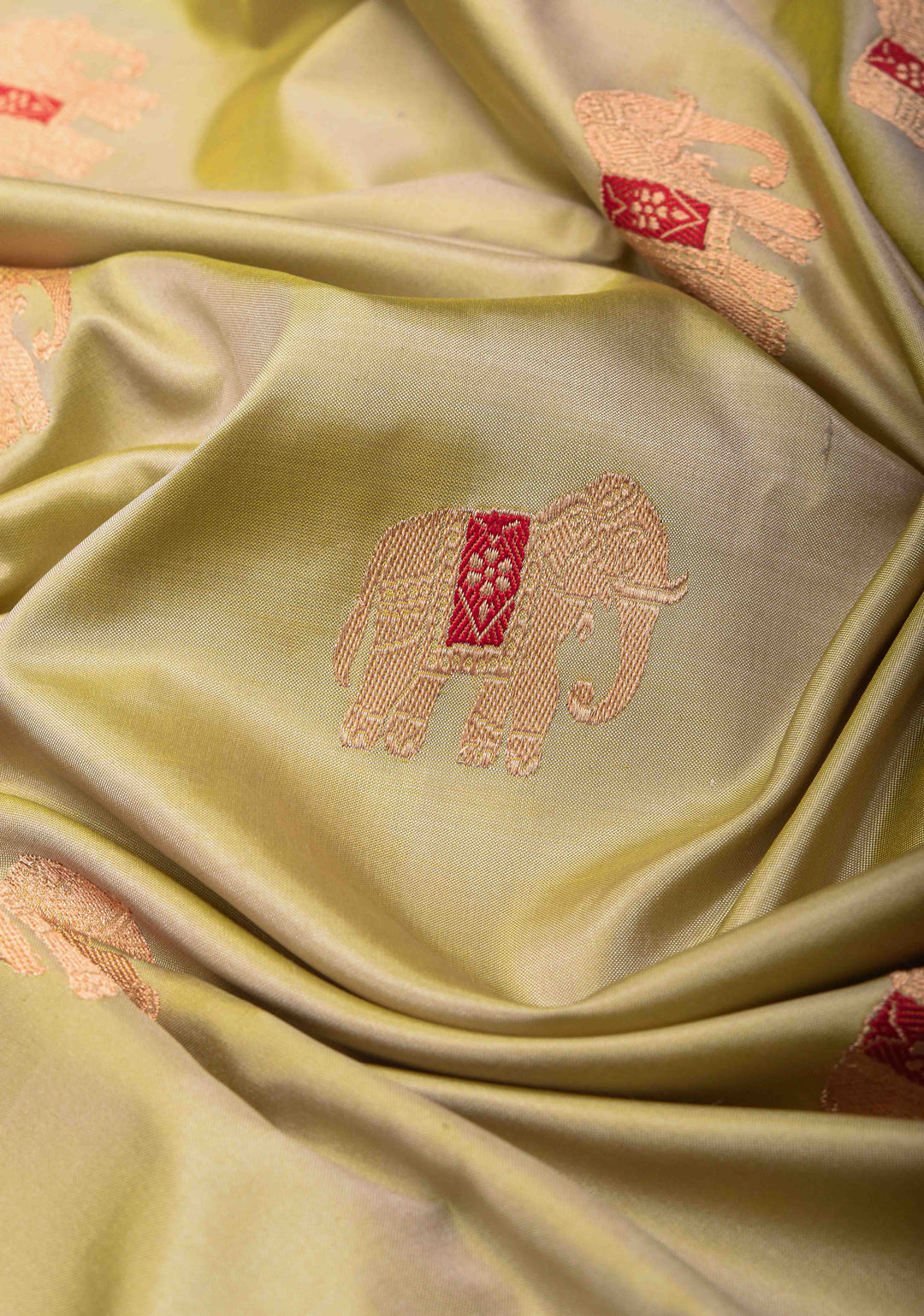 Dewy Green Banarasi Katan silk saree with Meenakari Elephant Buttas and Zari Border | SILK MARK CERTIFIED
