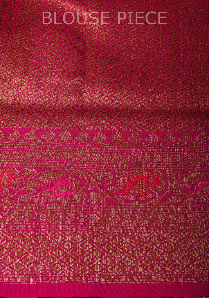 Raspberry Pink  Banarasi Raw Silk Saree with Antique Zari FLoral Buttas and Border | SILK MARK CERTIFIED