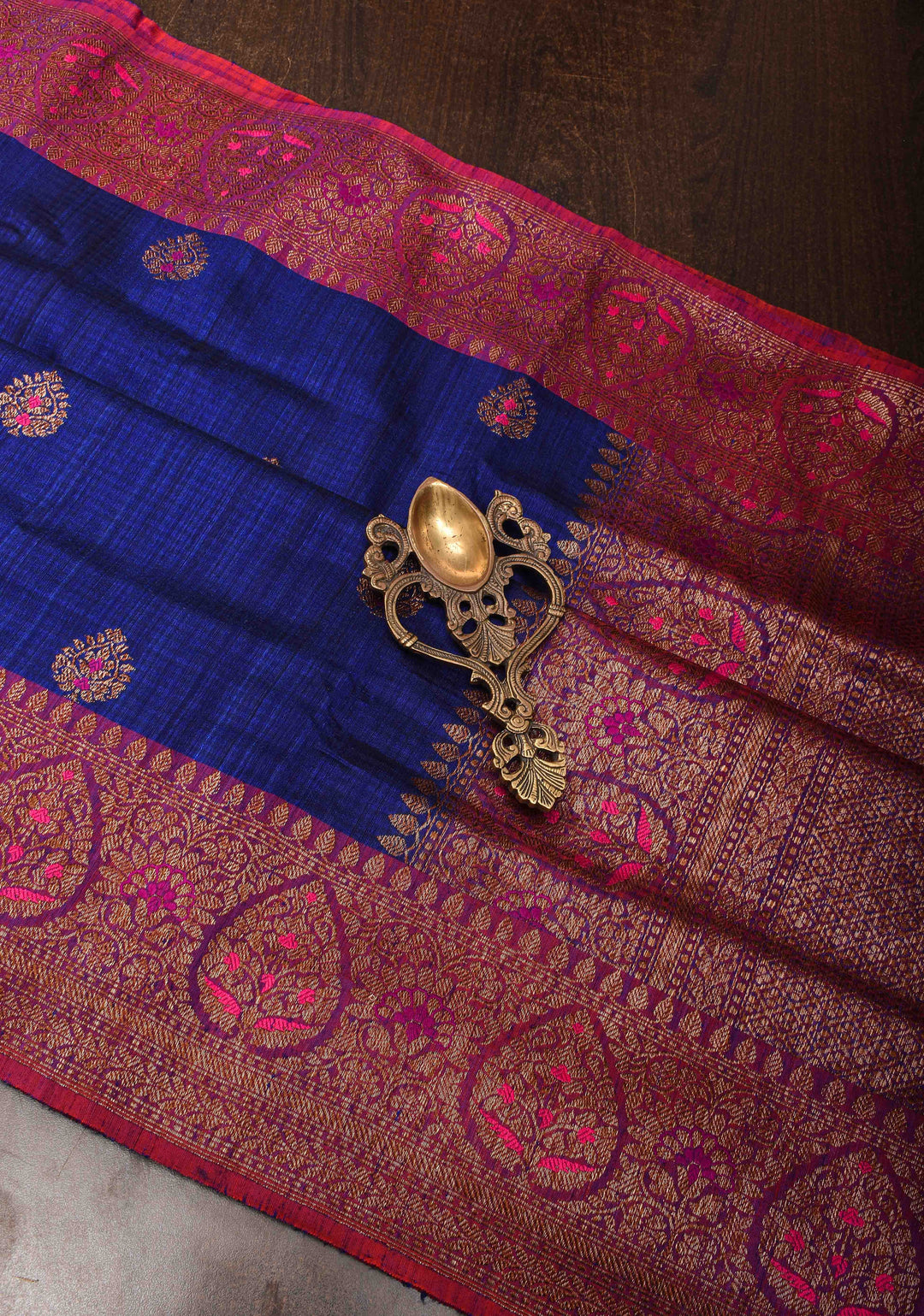 Pure Banarasi Dupion Silk Saree in Blue with Antique meenakari Zari detailing | SILK MARK CERTIFIED