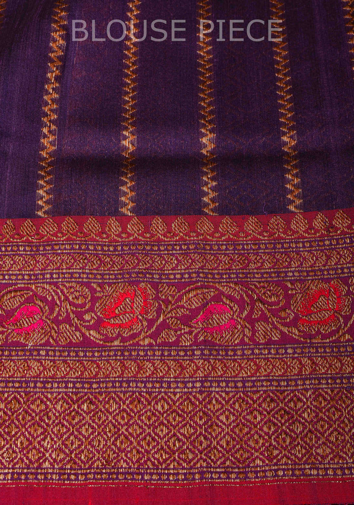 Royal Blue Raw Silk Saree with Antique tone Zari buttas and Pink Contrast Meenakari Border | SILK MARK CERTIFIED