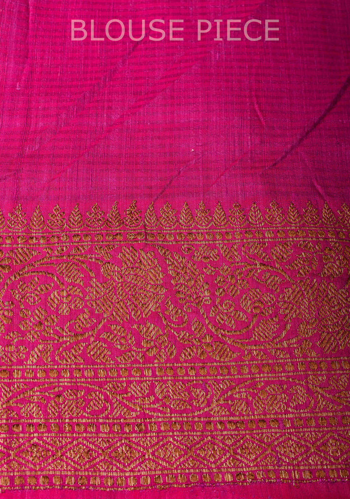 Banarasi Dupion Silk Saree in Hot Pink with Antique floral Jaal and Border  | SILK MARK CERTIFIED