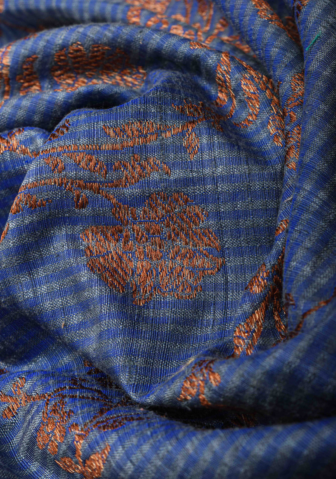 Pure Banarasi Dupion Silk Saree in Blue with Antique Floral Jaal and contrast border | SILK MARK CERTIFIED