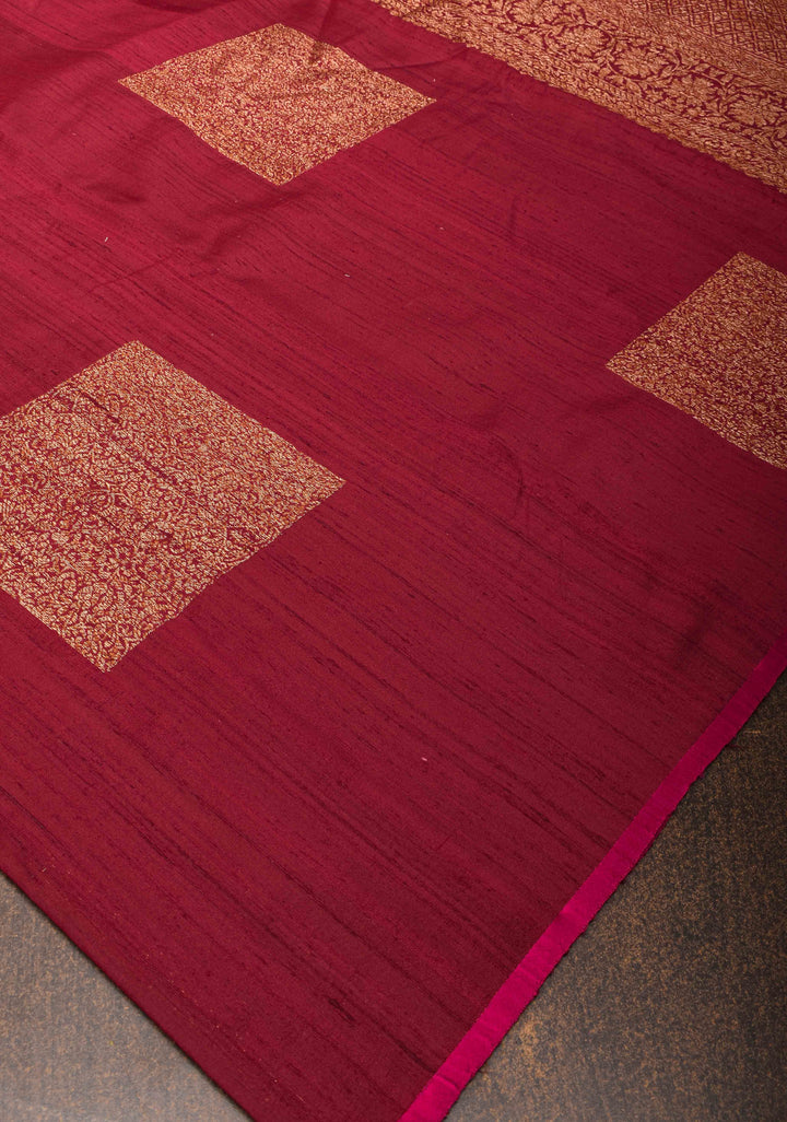 Maroon Banarasi Raw Silk Saree with Antique Geometric Motifs  | SILK MARK CERTIFIED