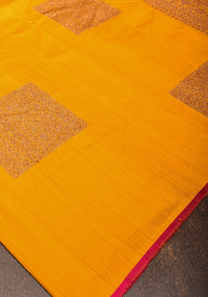 Yellow Banarasi Raw Silk Saree with Antique Geometric Motifs  | SILK MARK CERTIFIED