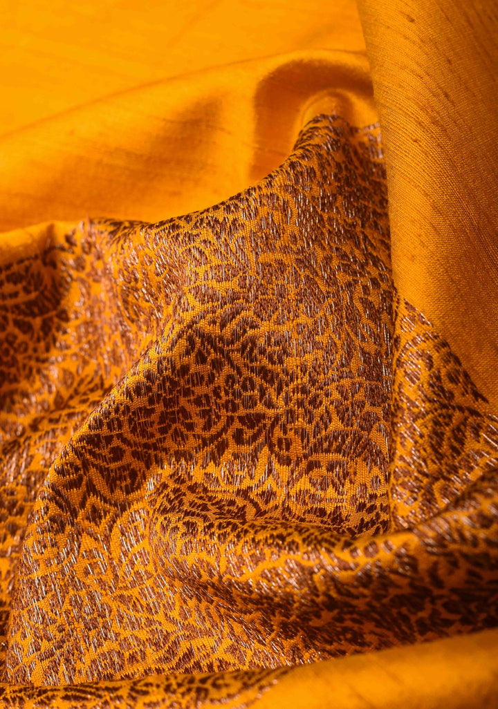 Yellow Banarasi Raw Silk Saree with Antique Geometric Motifs  | SILK MARK CERTIFIED