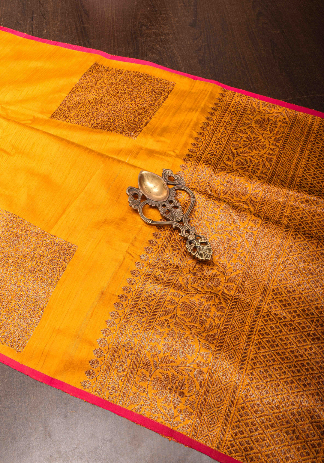 Yellow Banarasi Raw Silk Saree with Antique Geometric Motifs  | SILK MARK CERTIFIED