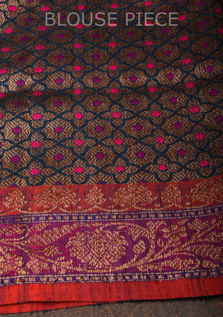 Pure Banarasi Dupion Silk Saree in Prussian Blue with Contrast Zari Border | SILK MARK CERTIFIED