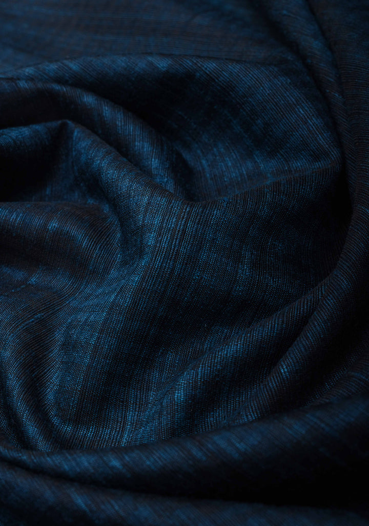 Pure Banarasi Dupion Silk Saree in Prussian Blue with Contrast Zari Border | SILK MARK CERTIFIED