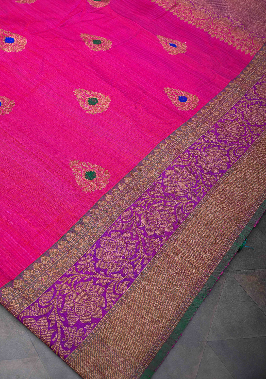 Pink Pure Banarasi Dupion Silk Saree with Meenakari Antique Zari Buttas and Two tone Border | SILK MARK CERTIFIED
