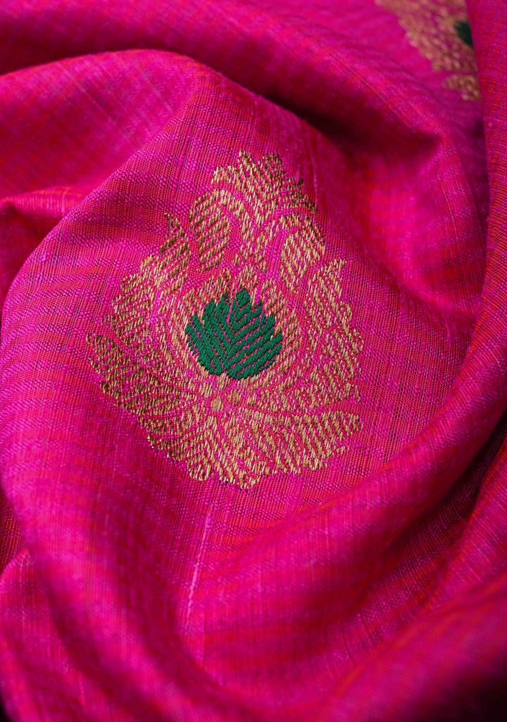 Pink Pure Banarasi Dupion Silk Saree with Meenakari Antique Zari Buttas and Two tone Border | SILK MARK CERTIFIED
