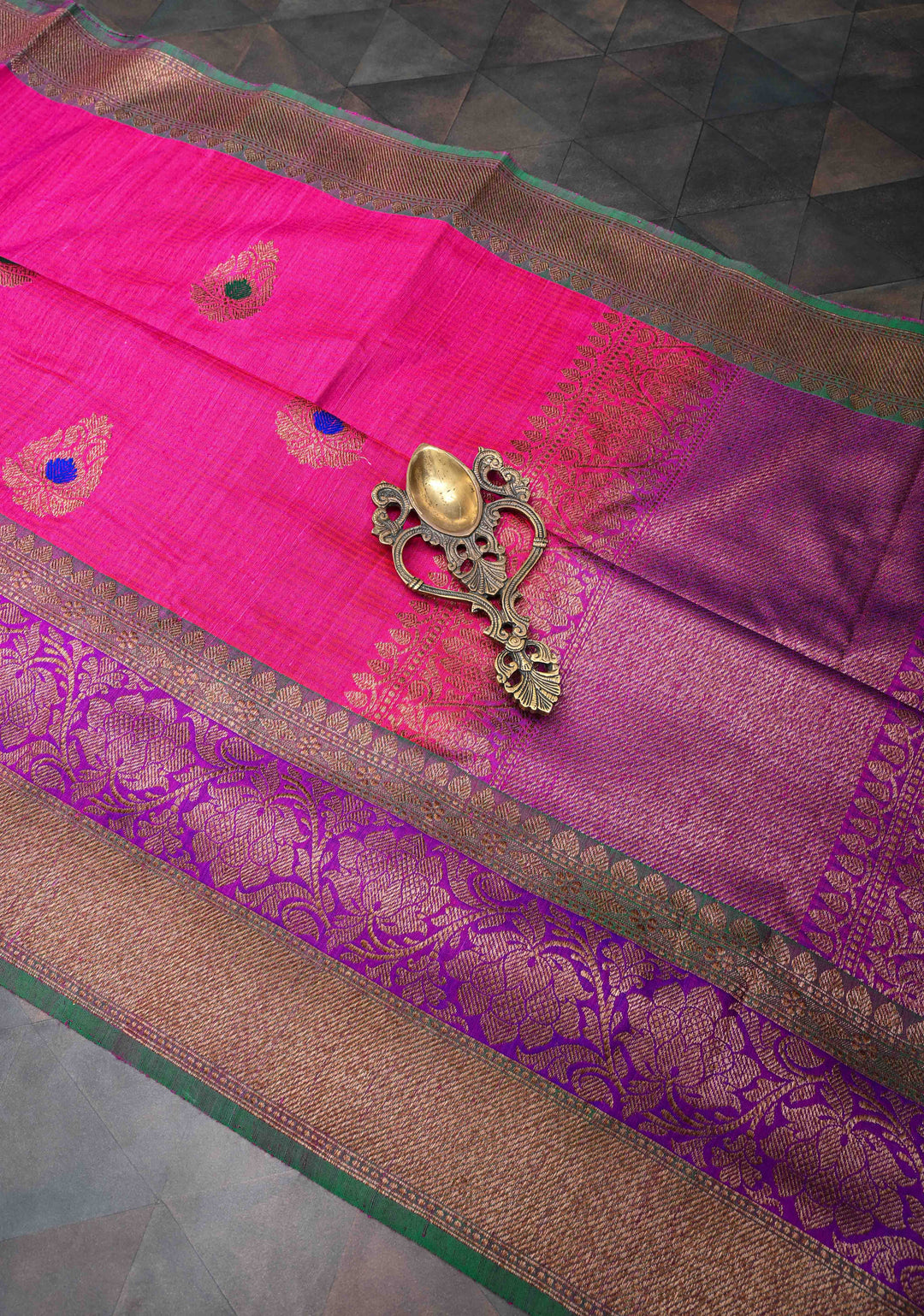 Pink Pure Banarasi Dupion Silk Saree with Meenakari Antique Zari Buttas and Two tone Border | SILK MARK CERTIFIED