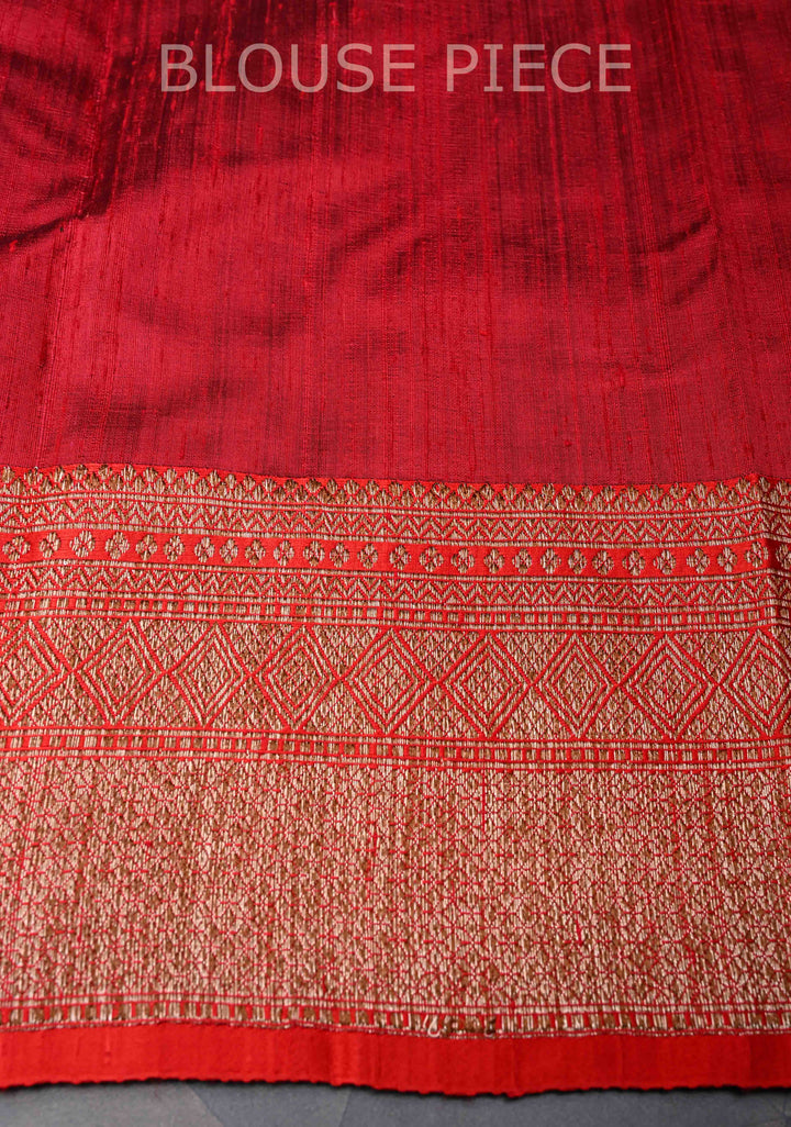 Banarasi Raw Silk Saree In Forest Green with Antique buttas and Zari Border | SILK MARK CERTIFIED