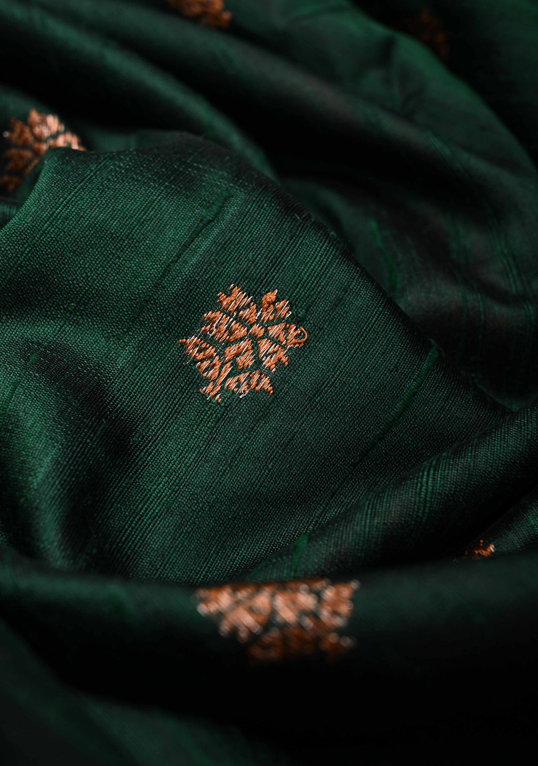 Banarasi Raw Silk Saree In Forest Green with Antique buttas and Zari Border | SILK MARK CERTIFIED