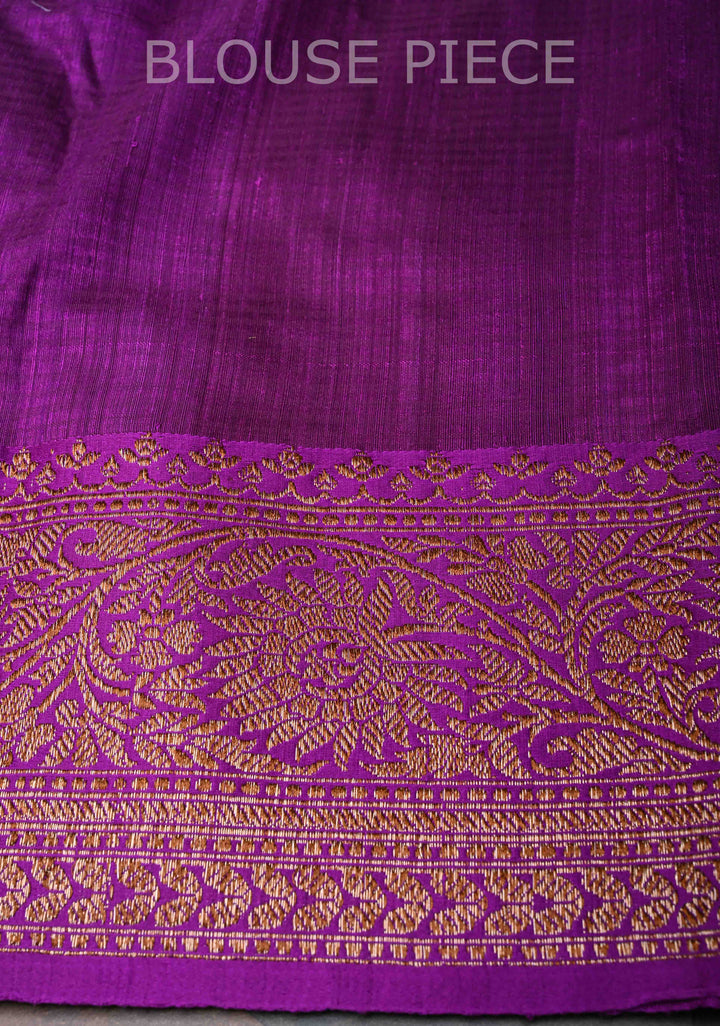 Amaranth Pink Pure Banarasi Dupion Silk Saree with Antique Zari Buttas and Contrast Zari Border | SILK MARK CERTIFIED