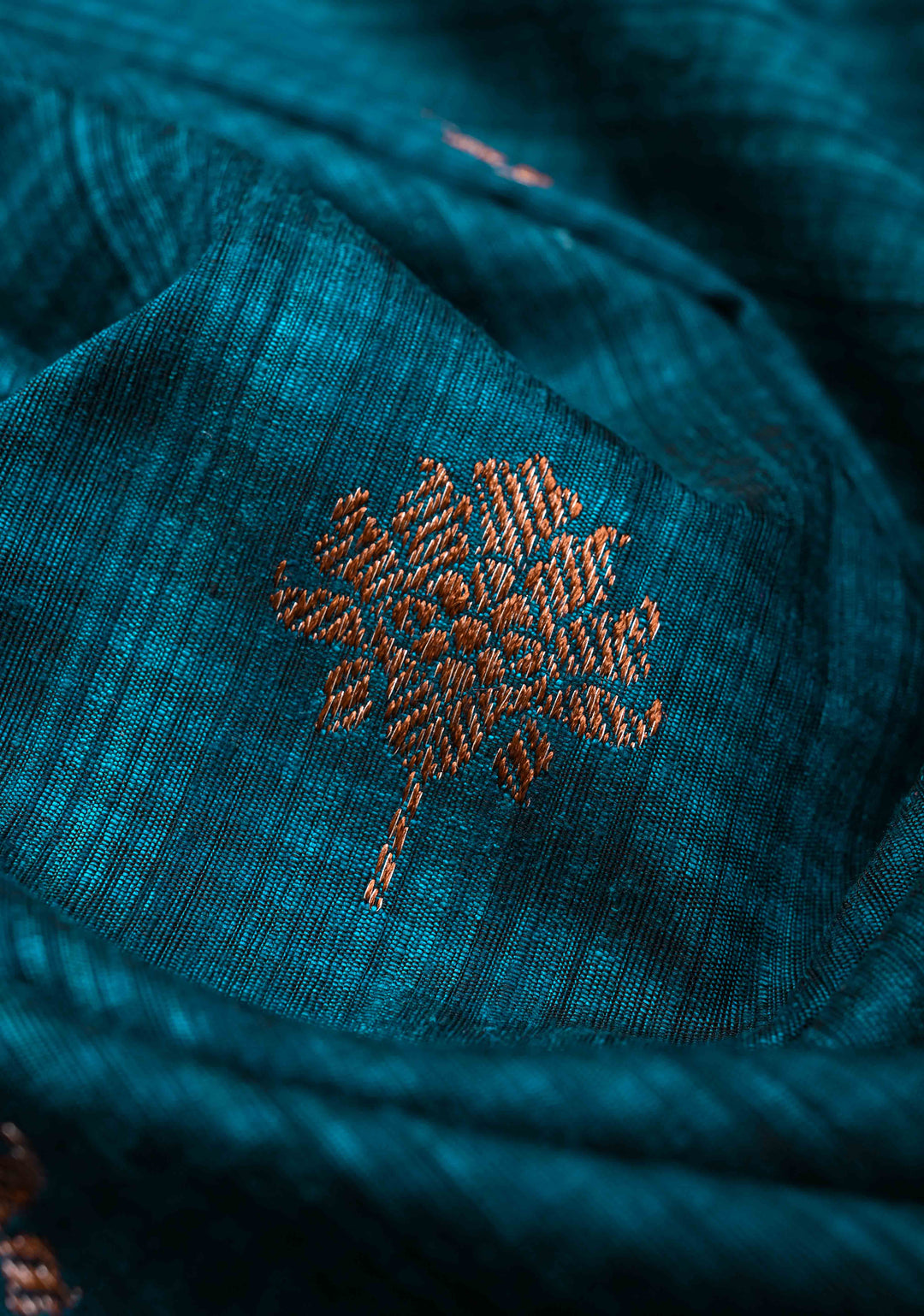 Peacock Blue Pure Banarasi Dupion Silk Saree with Antique Zari Buttas and Short width Purple Borders | SILK MARK CERTIFIED