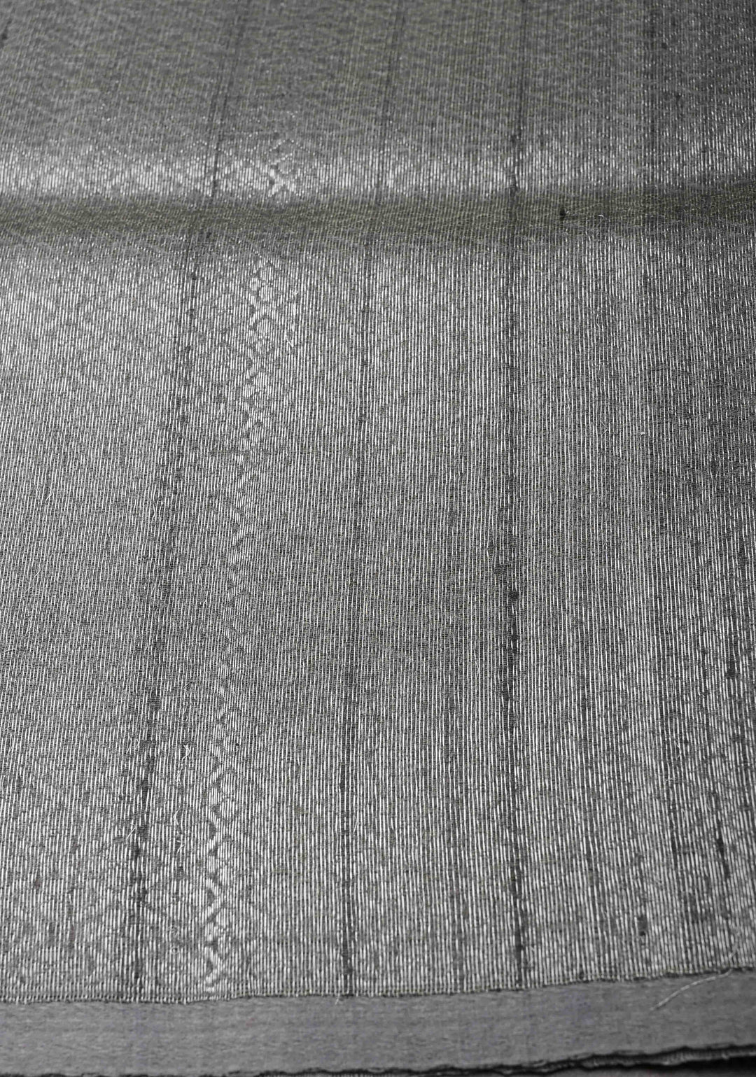Gray Banarasi Borderless Raw Silk Saree with Muted Zari Buttas and Selvedge | SILK MARK CERTIFIED