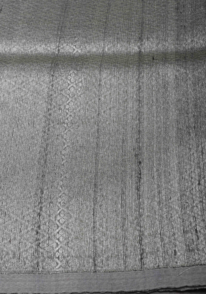 Gray Banarasi Borderless Raw Silk Saree with Muted Zari Buttas and Selvedge | SILK MARK CERTIFIED