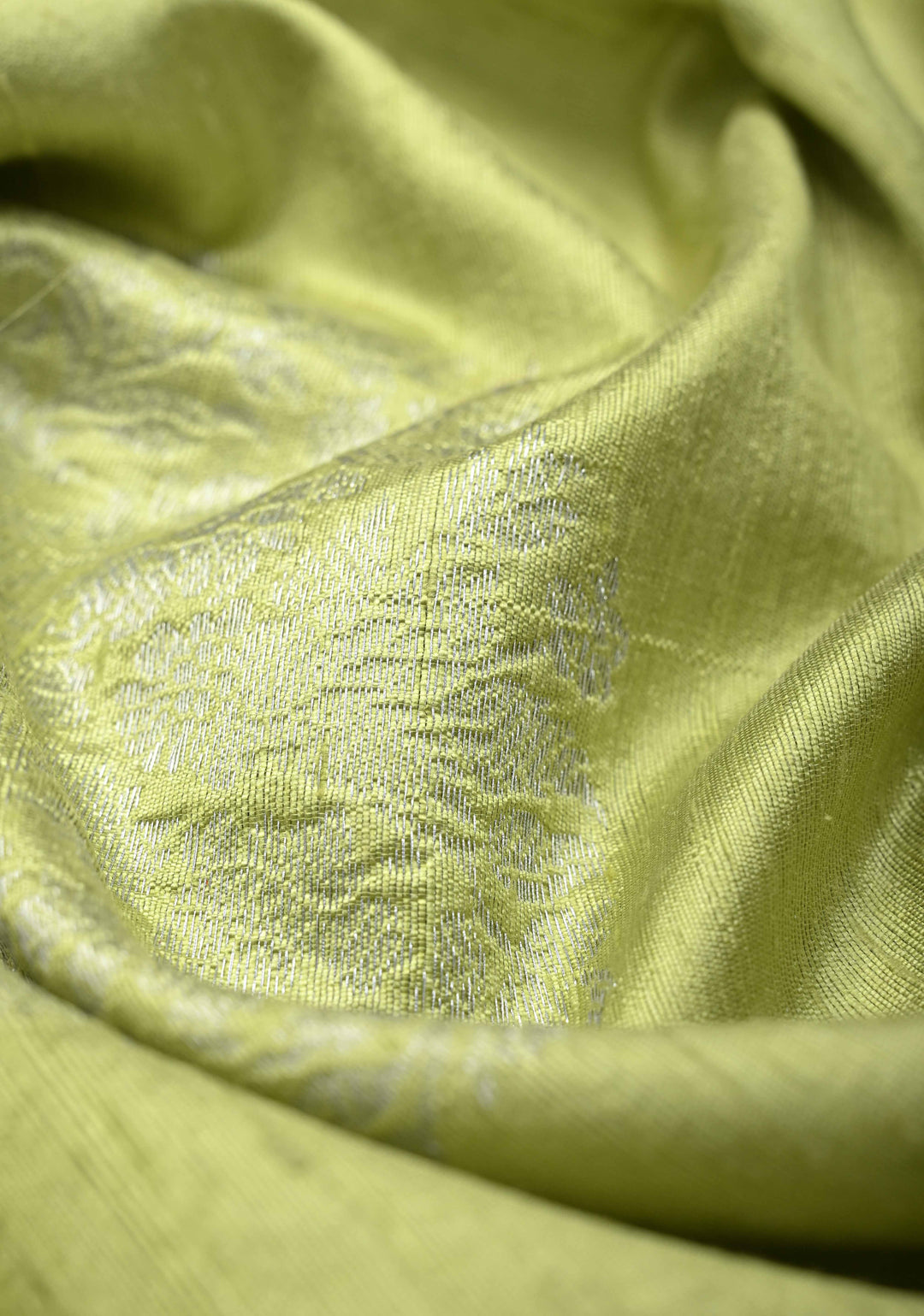 Tea Green Borderless Pure Banarasi Raw Silk Saree with Damask Buttas | SILK MARK CERTIFIED