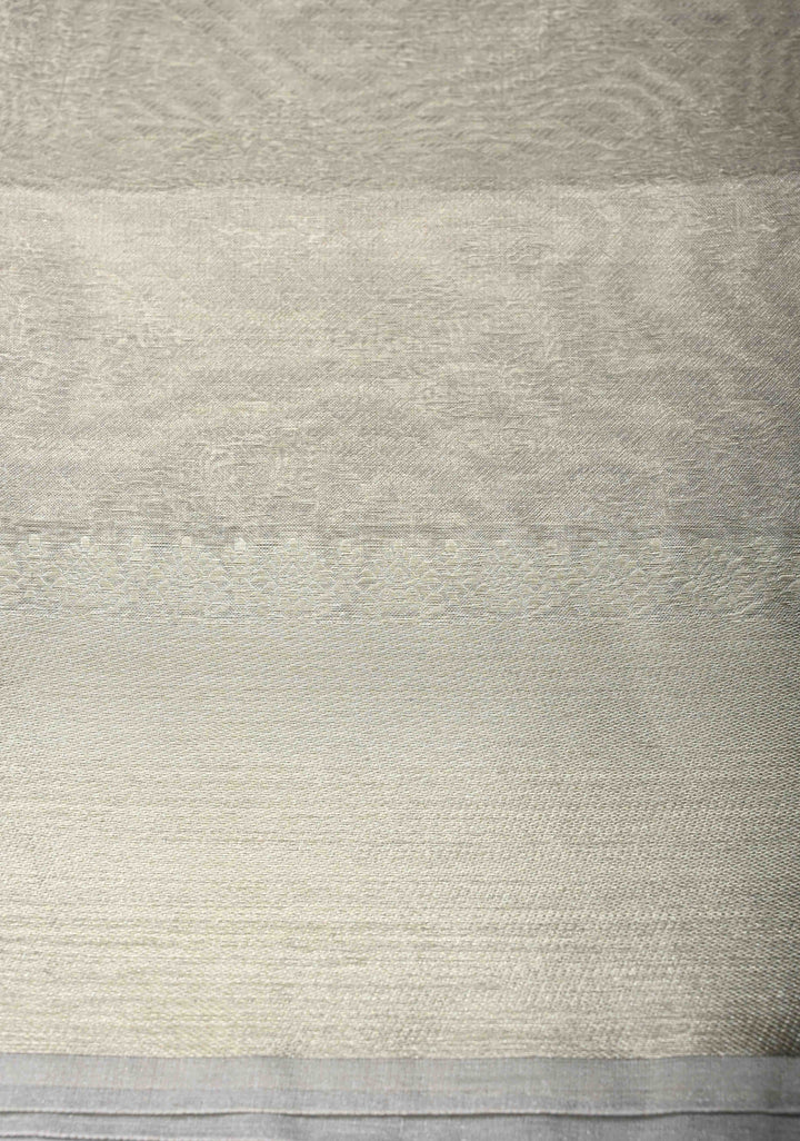 Light Beige  Banarasi Handwoven Tissue Organza Silk Saree With Geometric Brocade and Zari Border | SILK MARK CERTIFIED