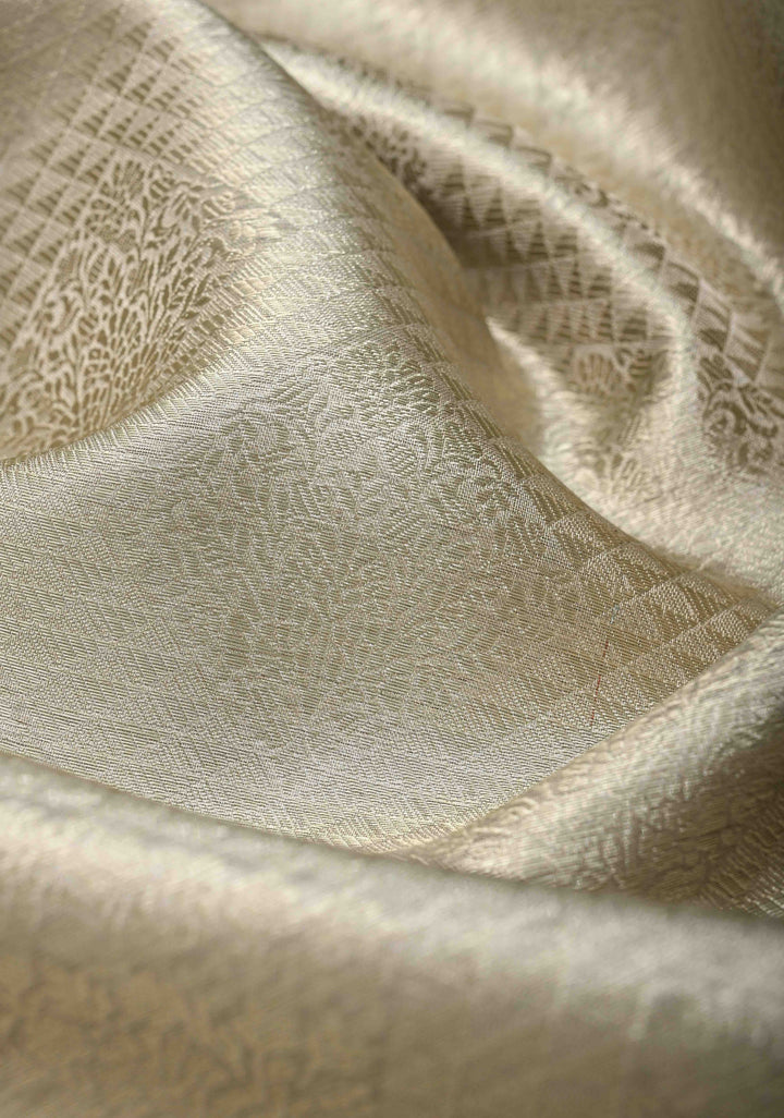 Light Beige  Banarasi Handwoven Tissue Organza Silk Saree With Geometric Brocade and Zari Border | SILK MARK CERTIFIED